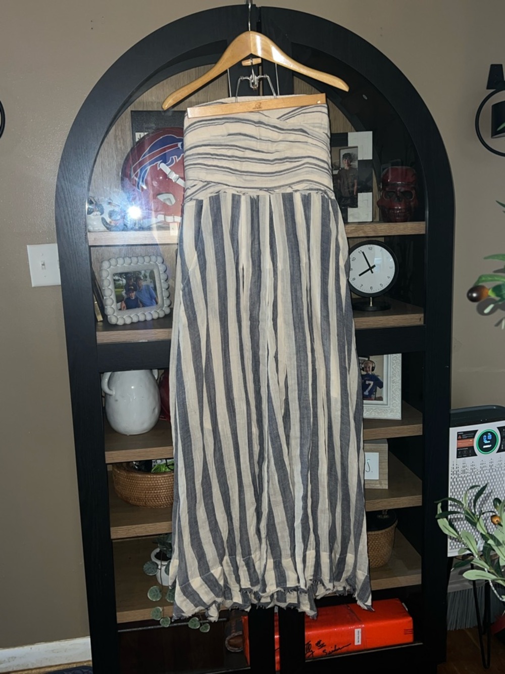Free People Cream and Charcoal Striped Strapless Maxi Dress EUC M